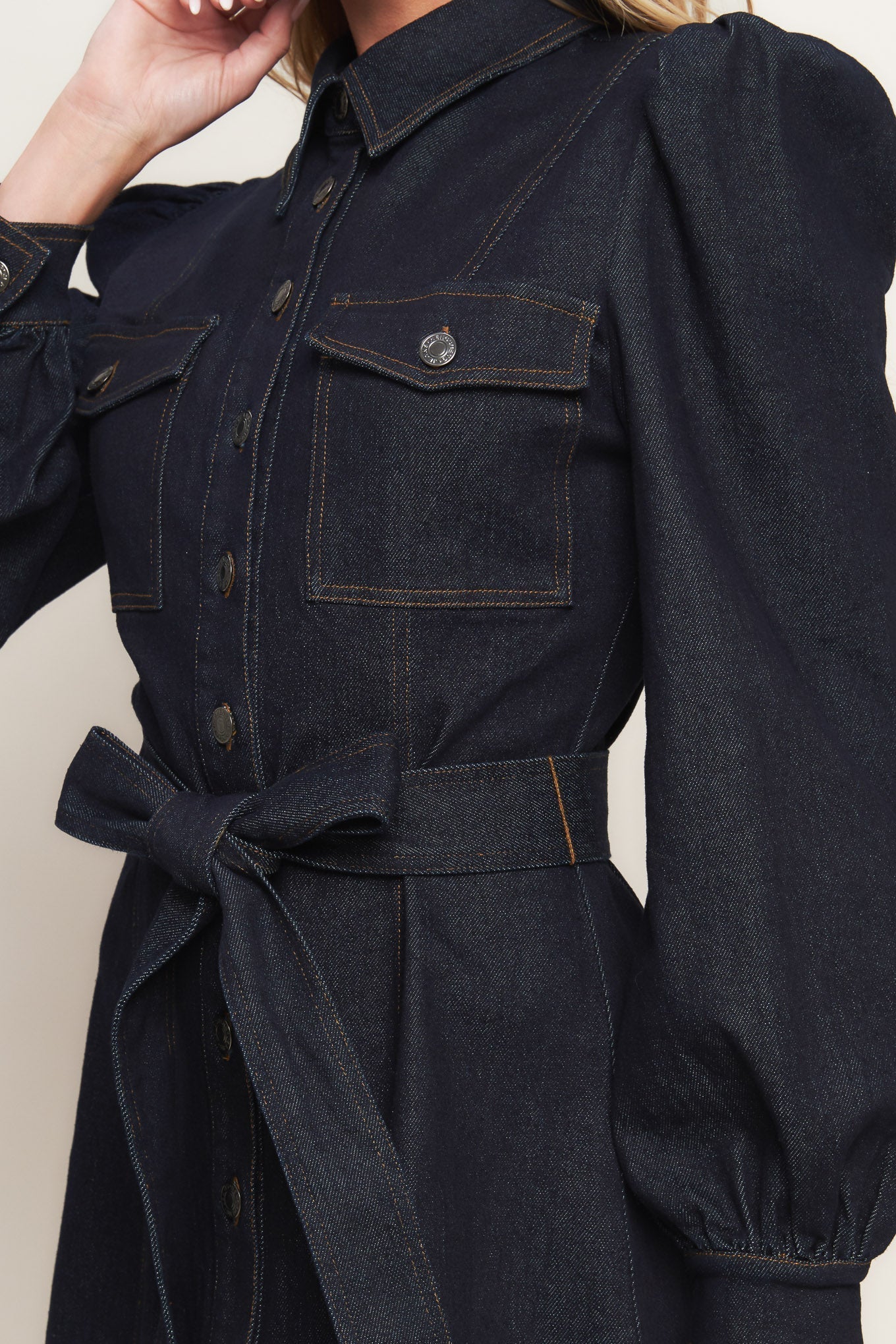 HOLIDAY DARK INDIGO DENIM MINI DRESS Flying Tomato